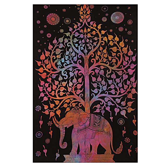 Quick Dry Elephant Mandala Tree Of Life Multi Color Tie And Dye Handmade Wall Hanging Bed Sheet Tapestry