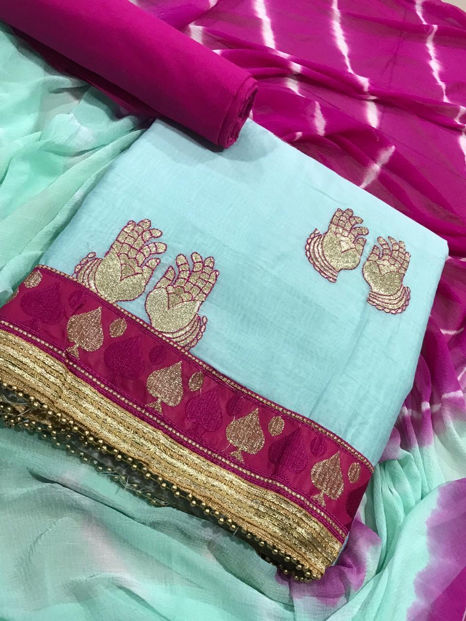 Multy Slub Cotton Embroidered Straight Dress Material