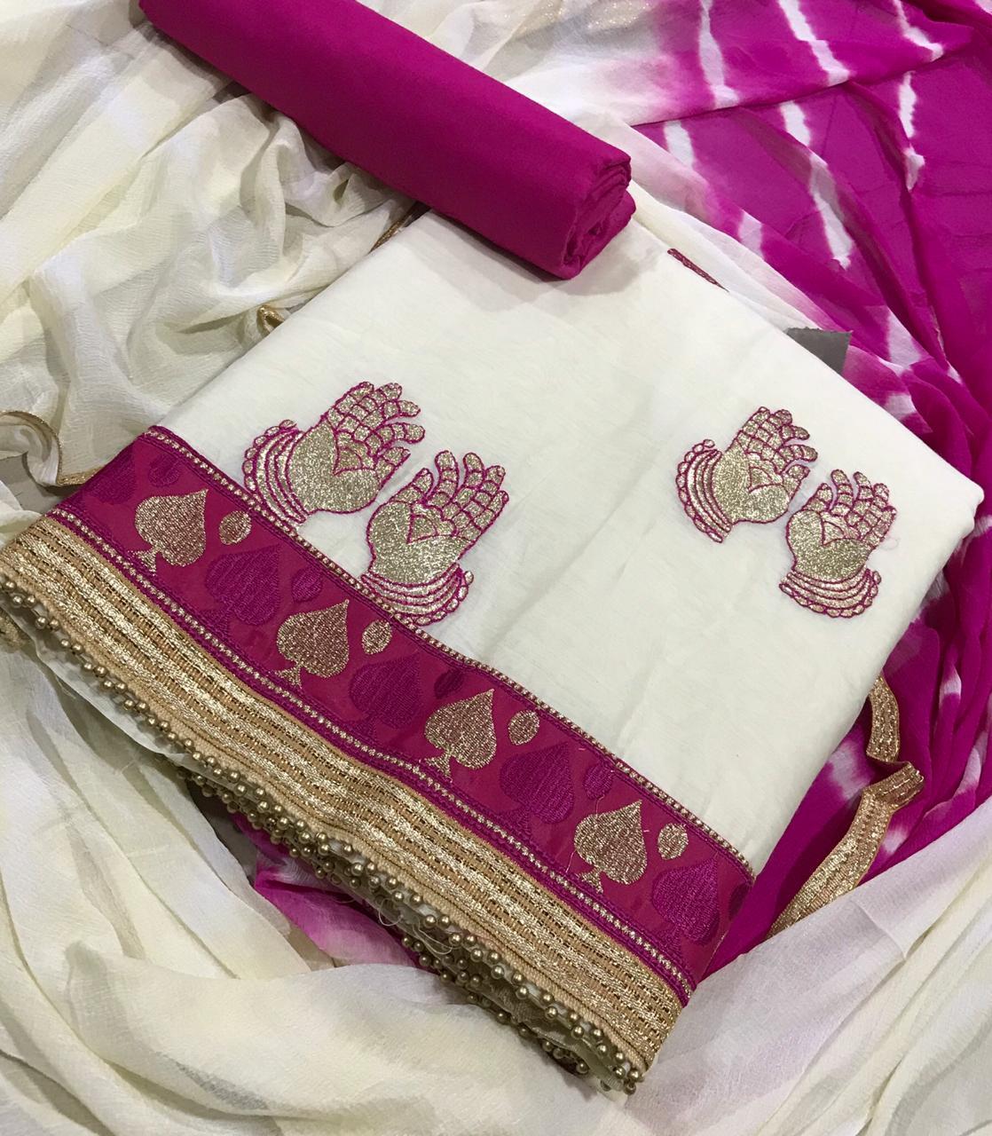 Multy Slub Cotton Embroidered Straight Dress Material