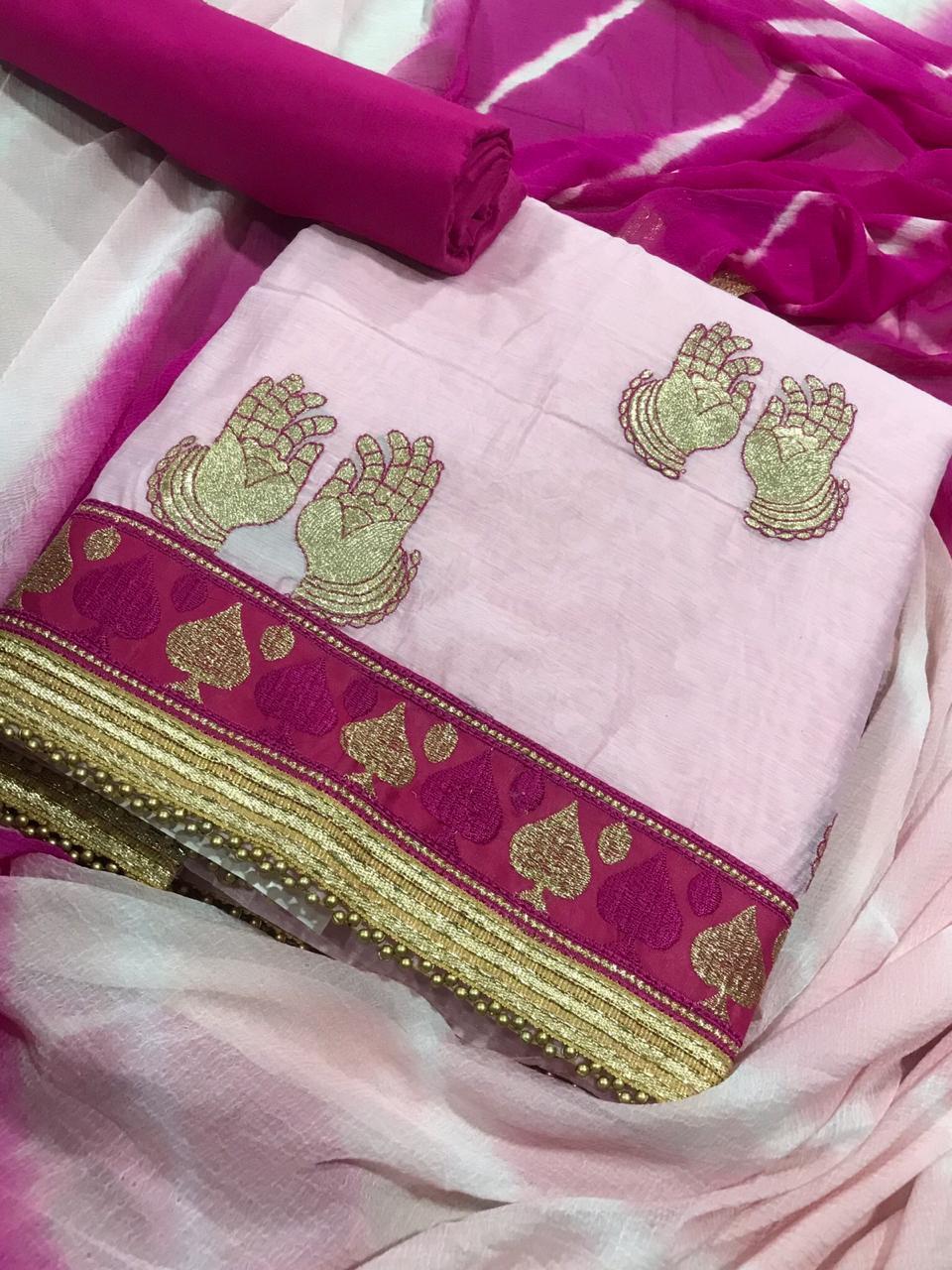 Multy Slub Cotton Embroidered Straight Dress Material