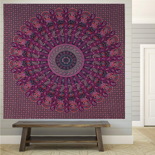 Purple 100 % Cotton Naptol Print Ghoomar Mandala Bohemian Wall Hanging Bedspread Bedsheet Tapestry