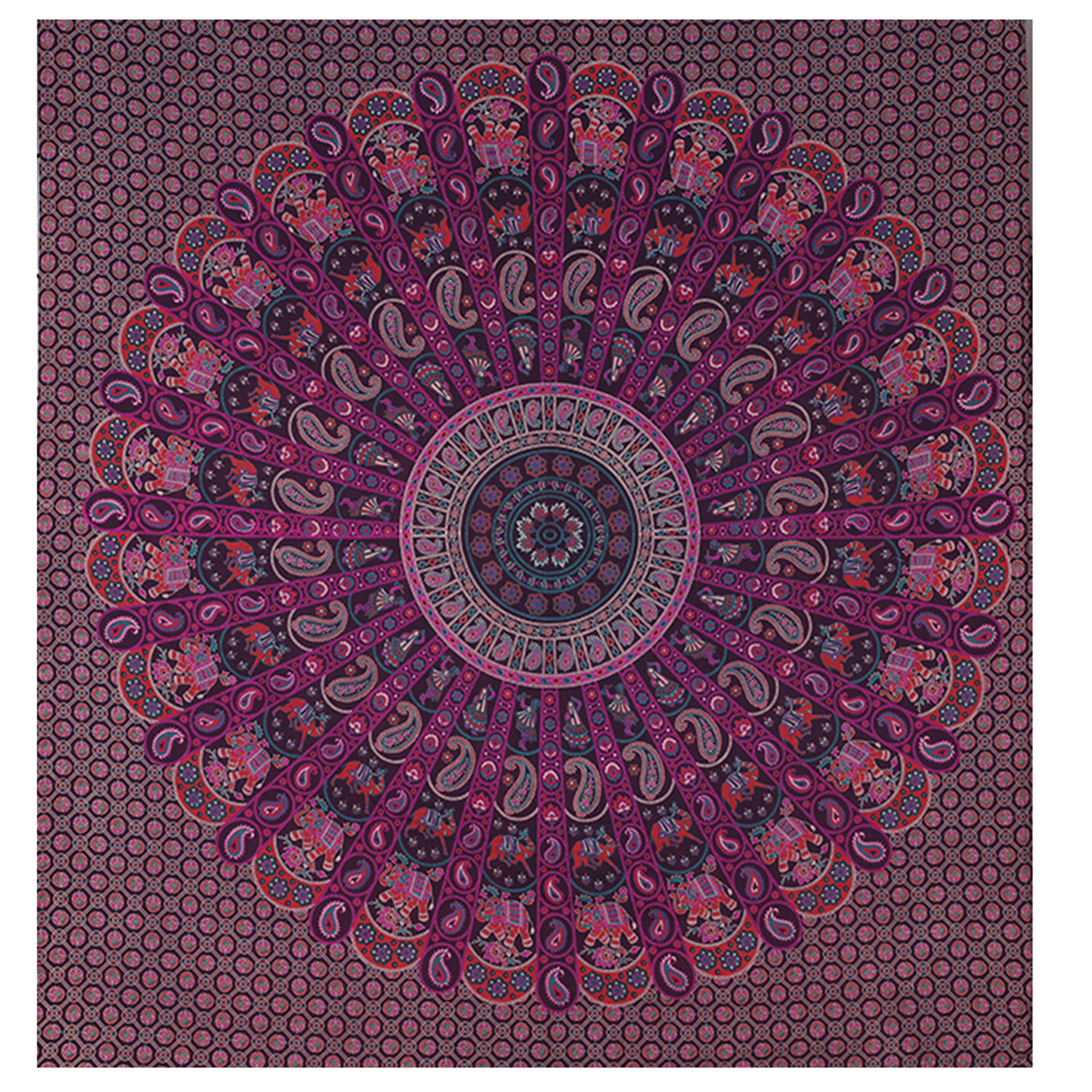 Purple 100 % Cotton Naptol Print Ghoomar Mandala Bohemian Wall Hanging Bedspread Bedsheet Tapestry