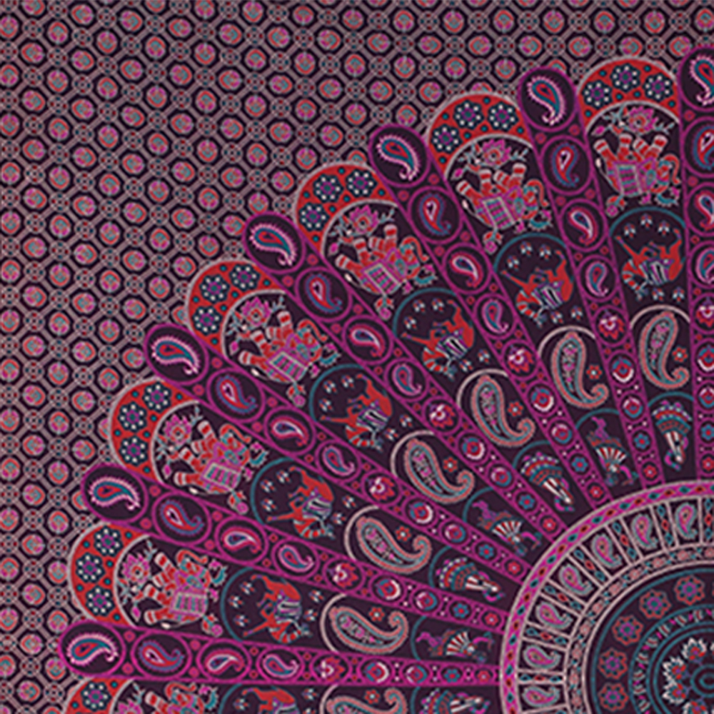 Purple 100 % Cotton Naptol Print Ghoomar Mandala Bohemian Wall Hanging Bedspread Bedsheet Tapestry