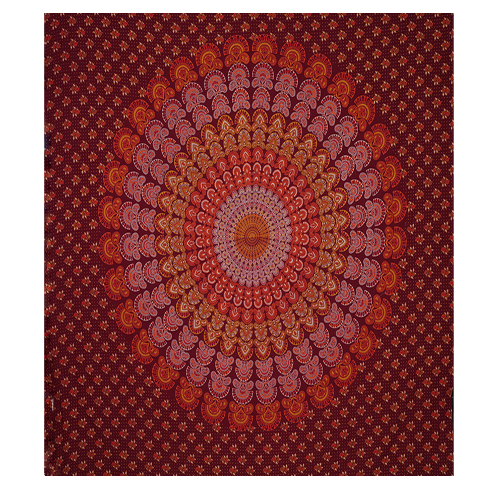 Mandala Bedspread - 100% Cotton, 84x94 Inches | Quick Dry, Red & Orange Design, Versatile Usage As Bedspread, Wall Hanging, Table Mat, Beachside Mat