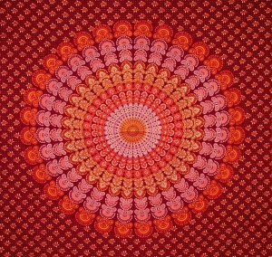 Mandala Bedspread - 100% Cotton, 84x94 Inches | Quick Dry, Red & Orange Design, Versatile Usage As Bedspread, Wall Hanging, Table Mat, Beachside Mat