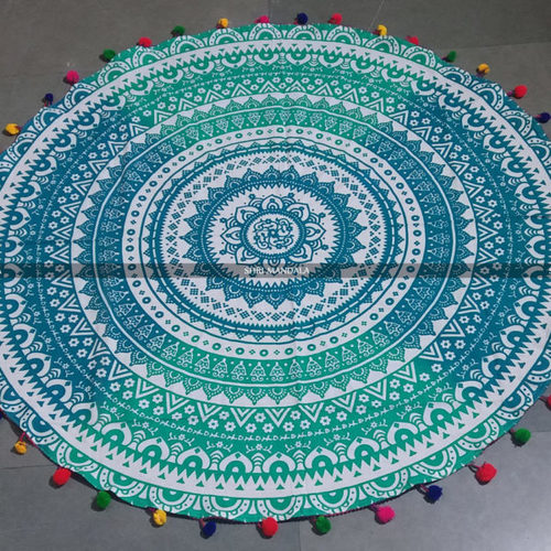 Green White Ombre Round Mandala Beach Blanket