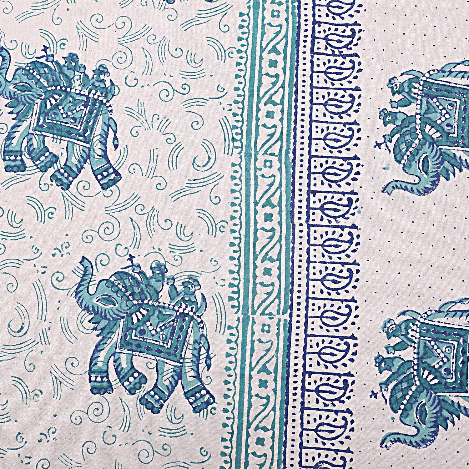 Indigo Blue + Peach Royal Fashion Indian Printed Jaipuri 100% Cotton Flower Design King Size, Printed Bedsheet Tapestry