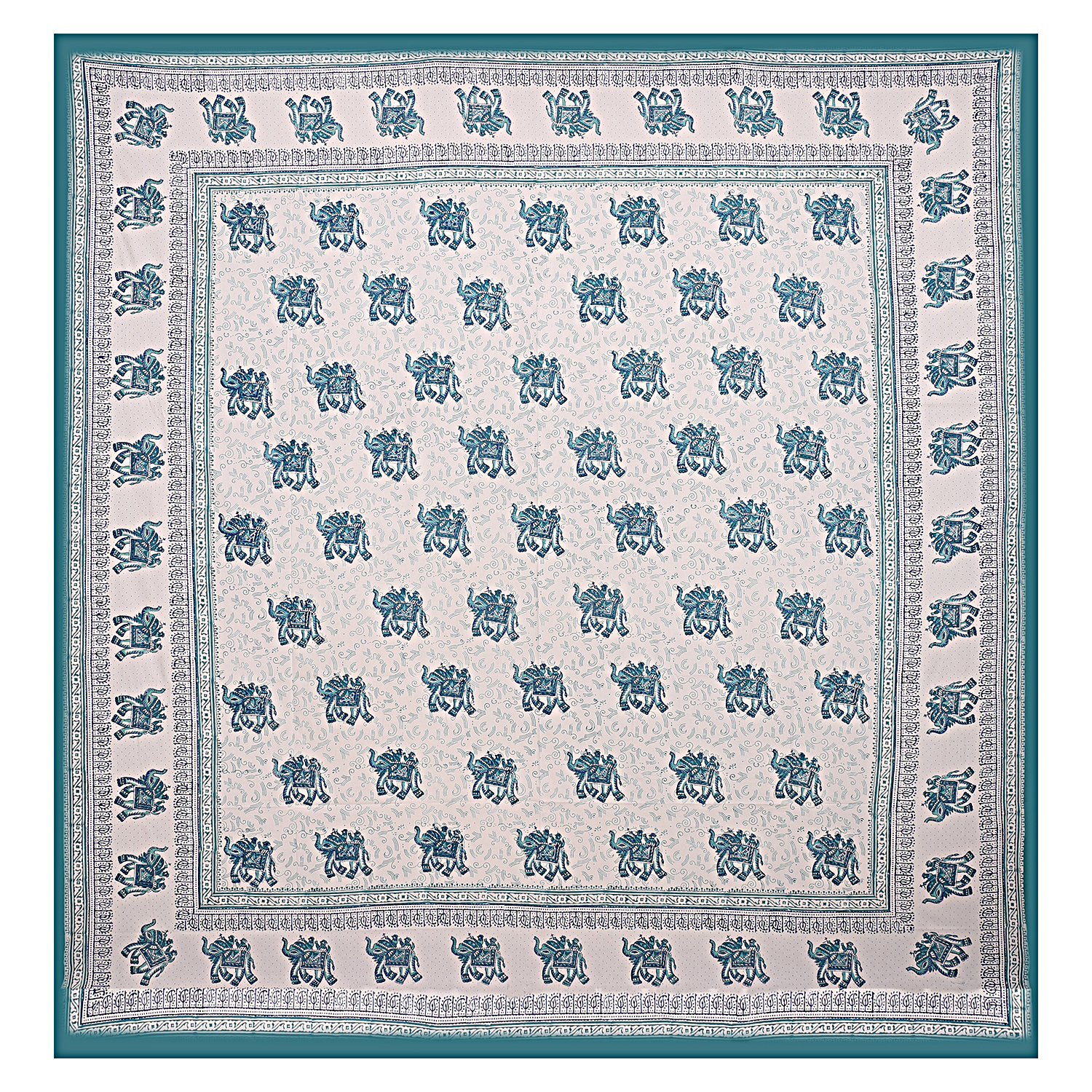 Indigo Blue + Peach Royal Fashion Indian Printed Jaipuri 100% Cotton Flower Design King Size, Printed Bedsheet Tapestry