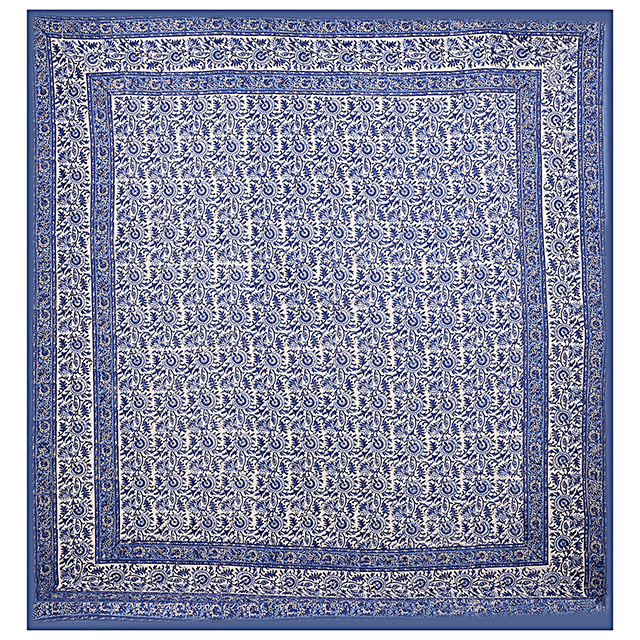 Indigo Blue + Peach Royal Fashion Indian Printed Jaipuri 100% Cotton Flower Design King Size, Printed Bedsheet Tapestry