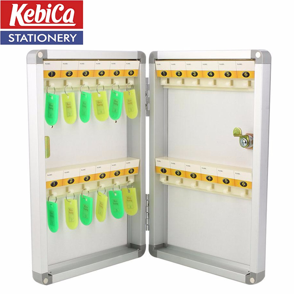 Steel Kebica 24 Key Metal Cabinet Security Box With Lock, Silver, Wall Mount