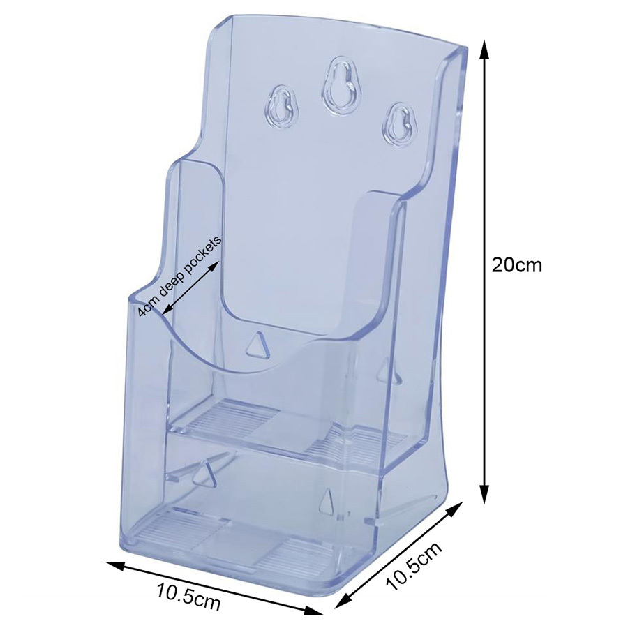 Brochure Stand - Acrylic, 21.5x10x21 Cm | Lightweight, Wall-mountable, 2 Compartment Design For 4x9 Marketing Materials