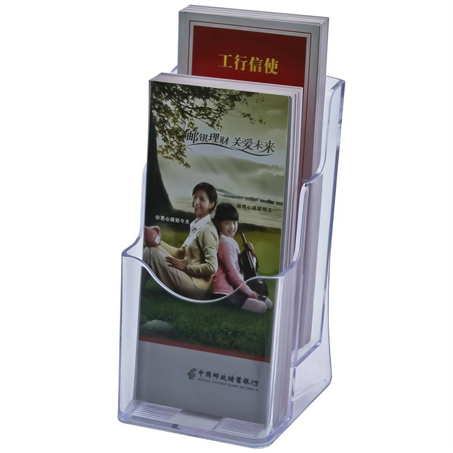 Brochure Stand - Acrylic, 21.5x10x21 Cm | Lightweight, Wall-mountable, 2 Compartment Design For 4x9 Marketing Materials