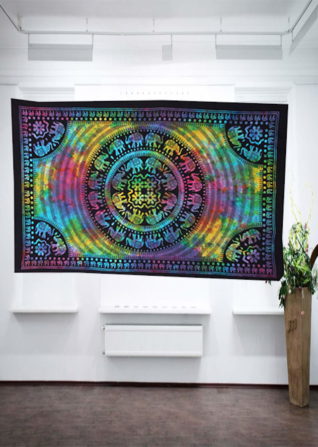 Quick Dry Zodiac Horoscope Psychedelic Celestial Multi Color Astro Tie And Dye Indian Cotton Wall Hangings Bedspread Tapestry