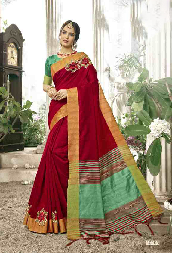 Embroidered Cotton Silk Traditional Saree