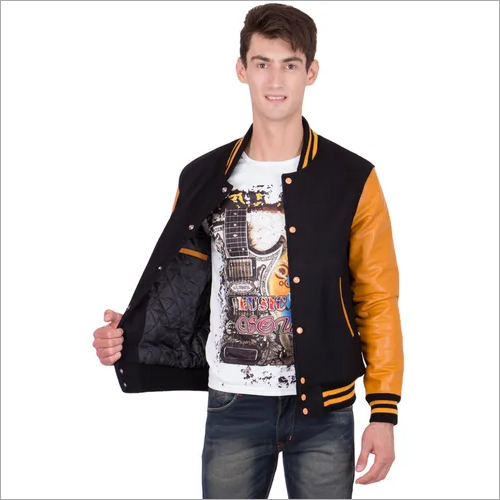 Black Wool Leather Varsity Jacket