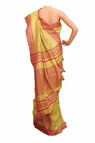 Pure Ghicha Tussar Silk Saree - Yellow Color, Handwoven Plain Design | 100% Pure Material, Fade-resistant, Perfect For Weddings And Parties