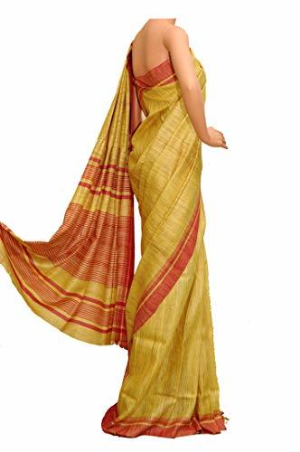 Pure Ghicha Tussar Silk Saree - Yellow Color, Handwoven Plain Design | 100% Pure Material, Fade-resistant, Perfect For Weddings And Parties