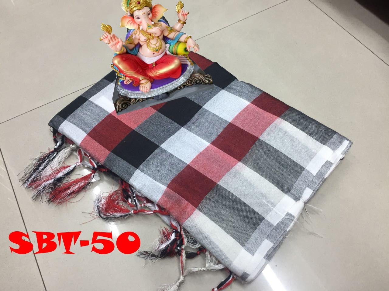 Uppada Checks Saree - Cotton Silk, 5.5 Mtr Length, Black & Orange, Hand Print & Patch Work, Ideal For Rainy, Spring, Summer, Winter Seasons