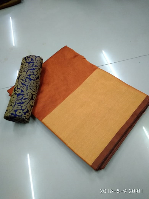 Cotton Plain Saree - Cotton Silk, Length: 5.5 Mtr, Blouse Length: 0.8 Mtr | Color Options: Black, Green, Blue, Gold, Pattern: Plain