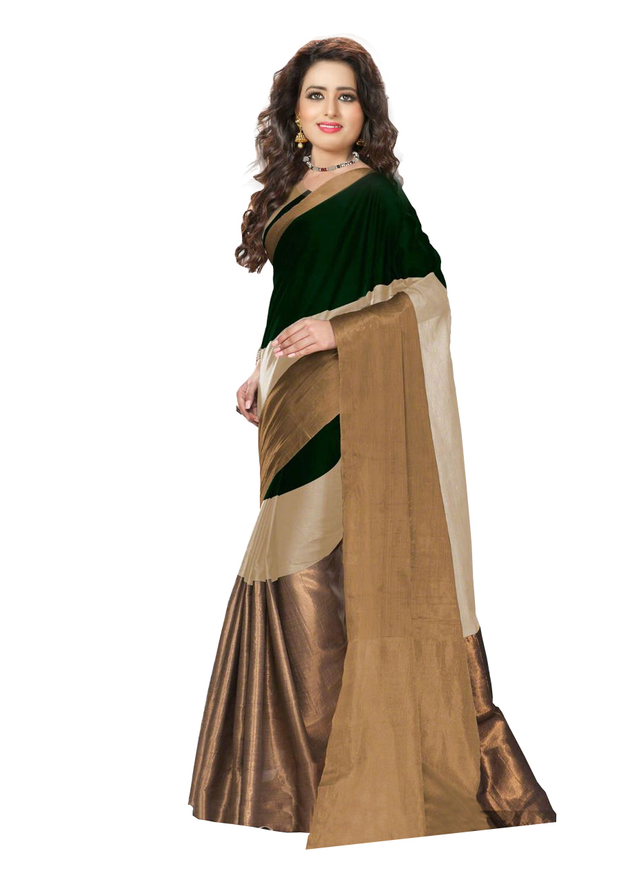 Cotton Saree - Cotton Silk Fabric, 5.5 Mtr Length, 0.8 Mtr Blouse | Elegant Plain Design In Vibrant Green Color