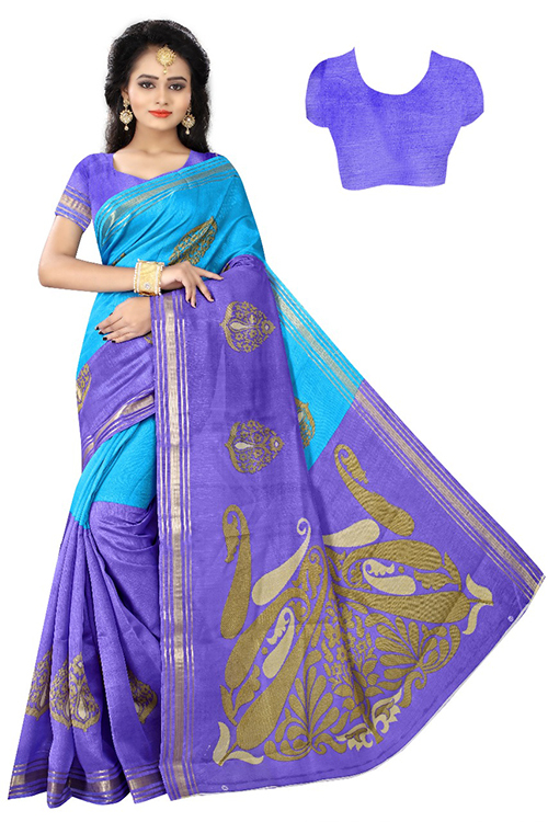 Fancy Silk Saree - Art Silk, 5.5 Mtr Length, 0.8 Mtr Blouse, Blue, Green, Pink | Printed Design, Other Work Type, Suitable For Various Occasions