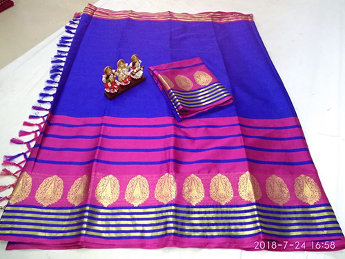 Fancy Silk Saree - Art Silk Fabric, Length: 5.5 Mtr, Blouse Length: 0.8 Mtr | Color Options: Green, Blue, Red, Pink, Pattern: Plain