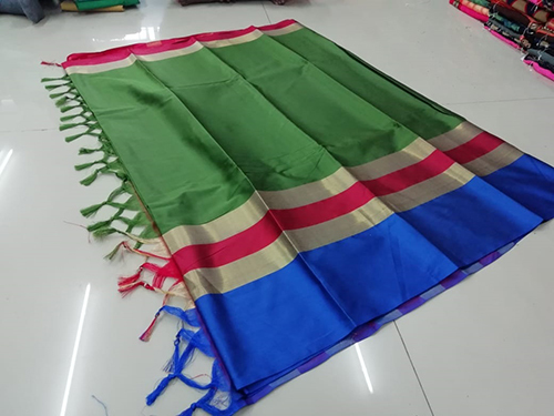 Cotton Fancy Saree - Cotton Silk, 5.5 Mtr Length, 0.8 Mtr Blouse | Color Options: Green, Blue, Red, Plain Pattern, Elegant Design