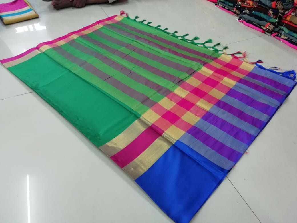 Cotton Fancy Saree - Cotton Silk, 5.5 Mtr Length, 0.8 Mtr Blouse | Color Options: Green, Blue, Red, Plain Pattern, Elegant Design