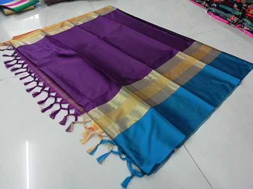 Cotton Fancy Saree - Cotton Silk, 5.5 Mtr Length, 0.8 Mtr Blouse | Color Options: Green, Blue, Red, Plain Pattern, Elegant Design