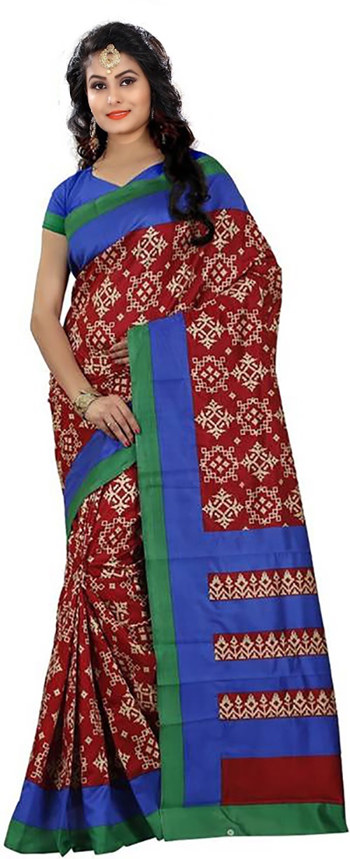 Jacquard Designer Saree - Art Silk Material, 5.5 Mtr Length, 0.8 Mtr Blouse | Color Options: Black, Blue, Red, Pattern: Printed