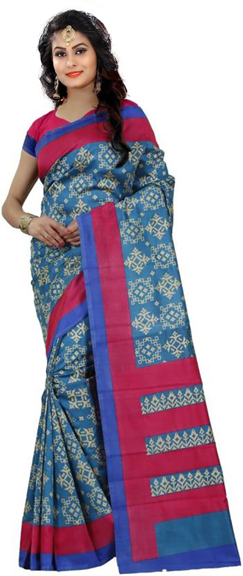 Jacquard Designer Saree - Art Silk Material, 5.5 Mtr Length, 0.8 Mtr Blouse | Color Options: Black, Blue, Red, Pattern: Printed