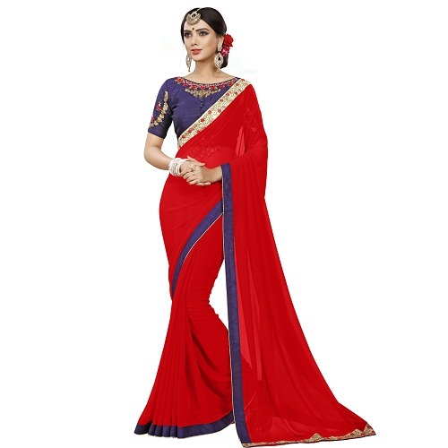 Blue Cotton Designer Saree