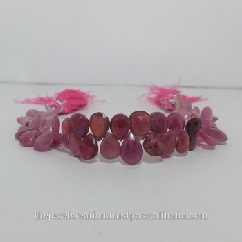 Pink Natural Ruby Gemstone Faceted Pears Briolette Bead