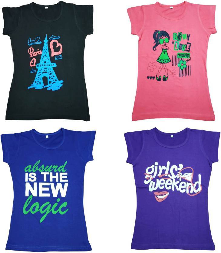 Girls Half Sleeves T-shirt - 100% Cotton Daily Wear Sports Wear Party Wear Multiple Colors Available