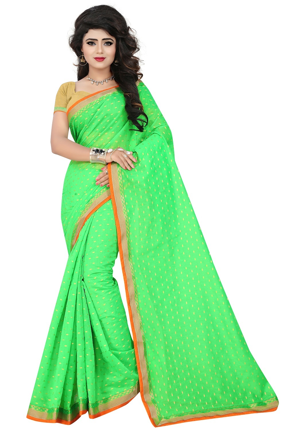 Chanderi Silk Saree - 5.5 Mtr Length, Hand Embroidery | Green, Orange, Blue, Parrot, Plain Pattern