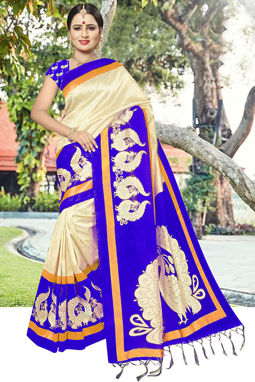 Designer Silk Saree - Art Silk, 5.5 Mtr Length, 0.8 Mtr Blouse | Printed Patterns In Green, Red, Pink, Gold, Blue Colors