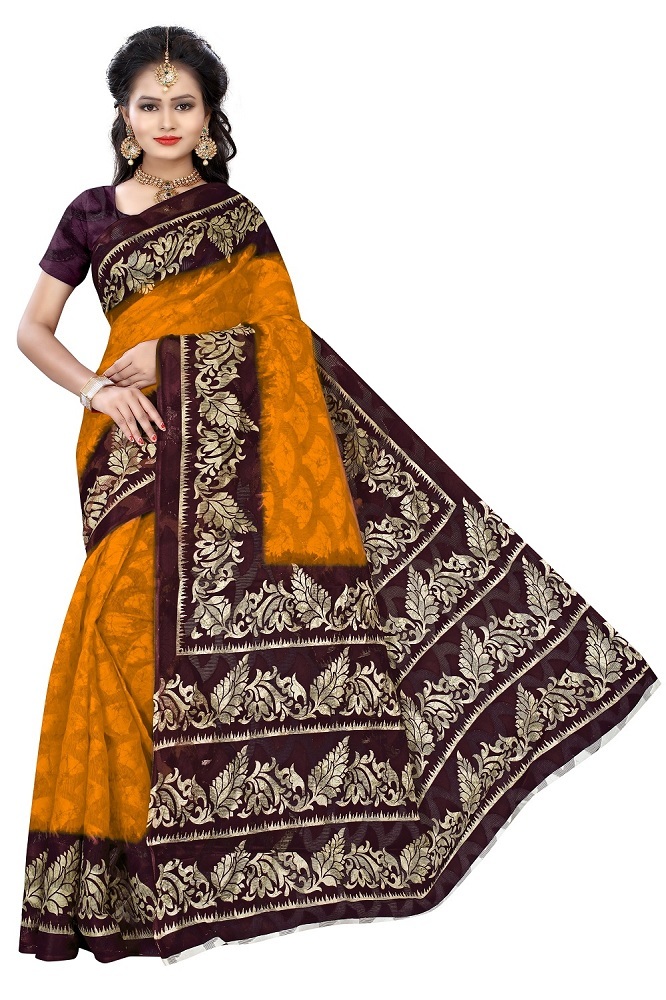 Cotton Saree - 5.5 Mtr Length, 0.8 Mtr Blouse | Green, Red, Gold, Orange, Pink, Printed Cotton Silk