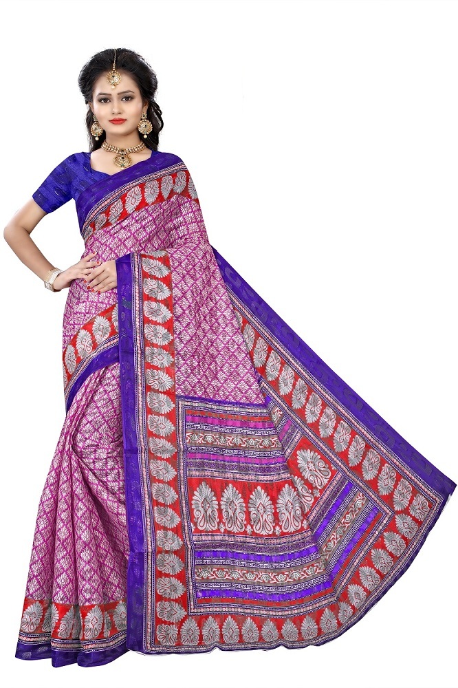 Cotton Saree - 5.5 Mtr Length, 0.8 Mtr Blouse | Green, Red, Gold, Orange, Pink, Printed Cotton Silk