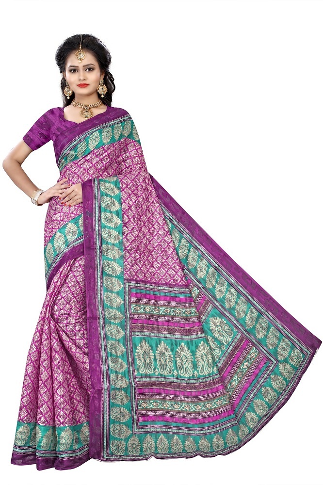Cotton Saree - 5.5 Mtr Length, 0.8 Mtr Blouse | Green, Red, Gold, Orange, Pink, Printed Cotton Silk