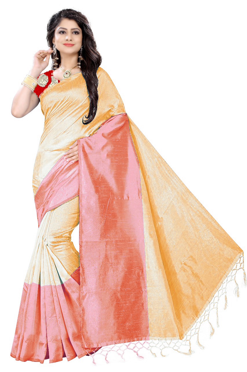 Cotton Silk Saree - 5.5 Mtr Length, 0.8 Mtr Blouse | Printed Design In Rich Green, Red, Pink, And Orange Colors