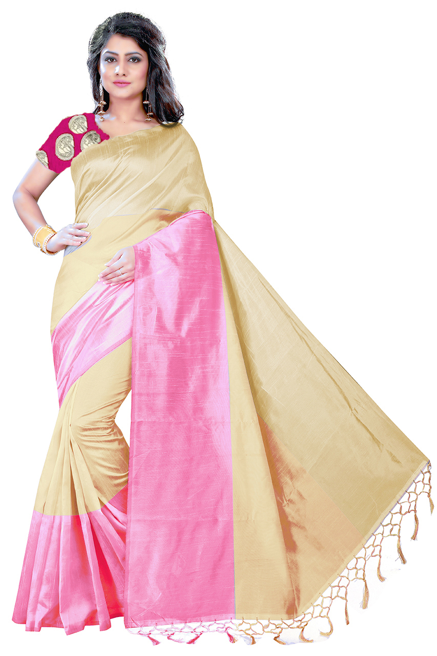 Cotton Silk Saree - 5.5 Mtr Length, 0.8 Mtr Blouse | Printed Design In Rich Green, Red, Pink, And Orange Colors