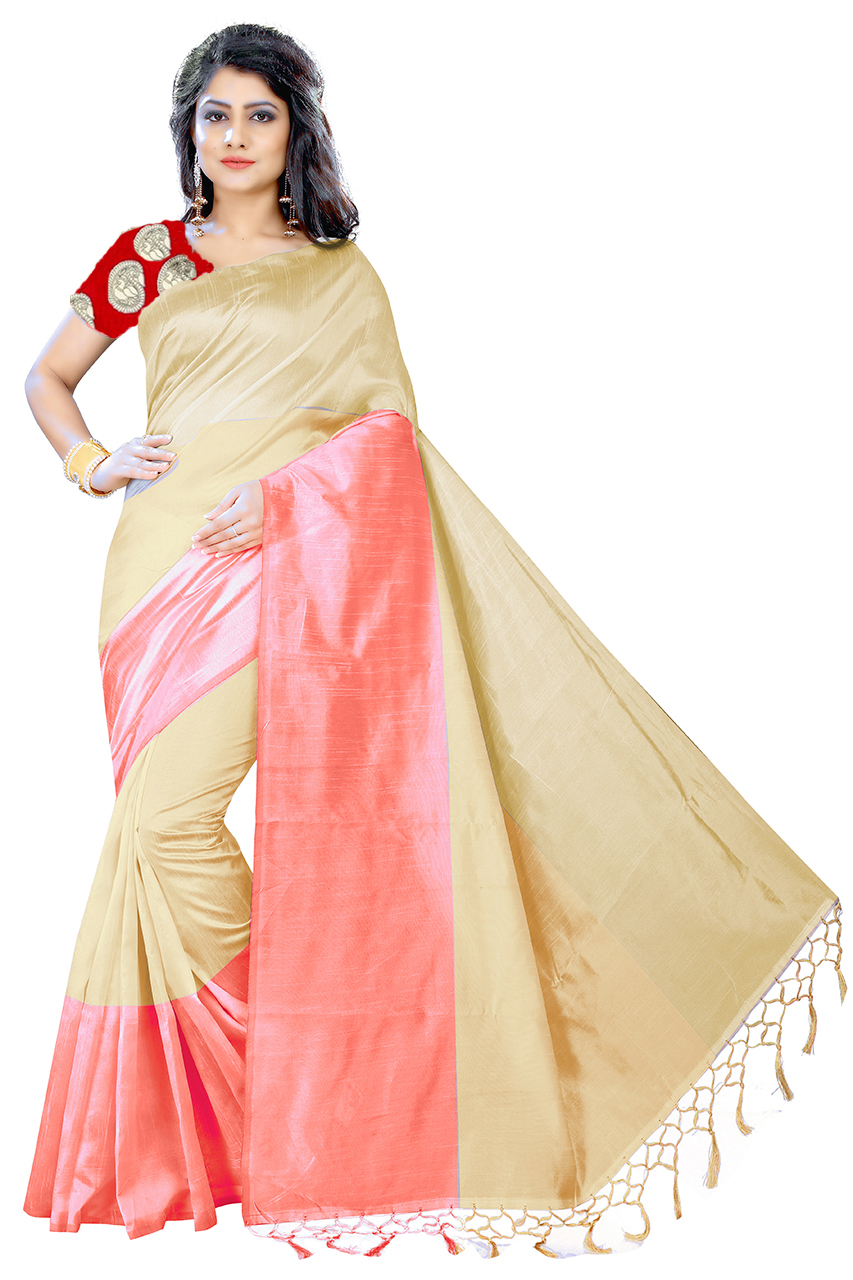 Cotton Silk Saree - 5.5 Mtr Length, 0.8 Mtr Blouse | Printed Design In Rich Green, Red, Pink, And Orange Colors