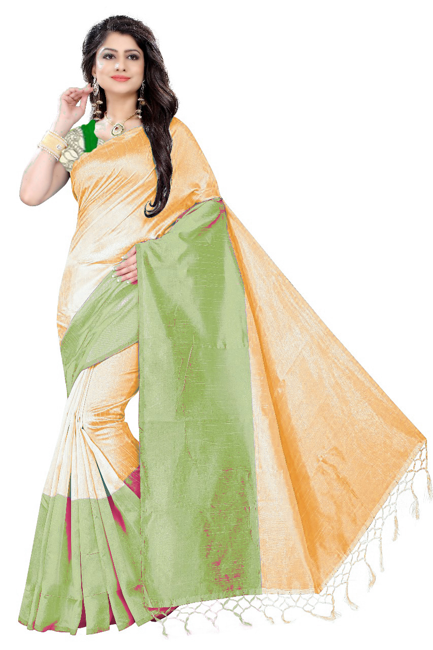 Cotton Silk Saree - 5.5 Mtr Length, 0.8 Mtr Blouse | Printed Design In Rich Green, Red, Pink, And Orange Colors