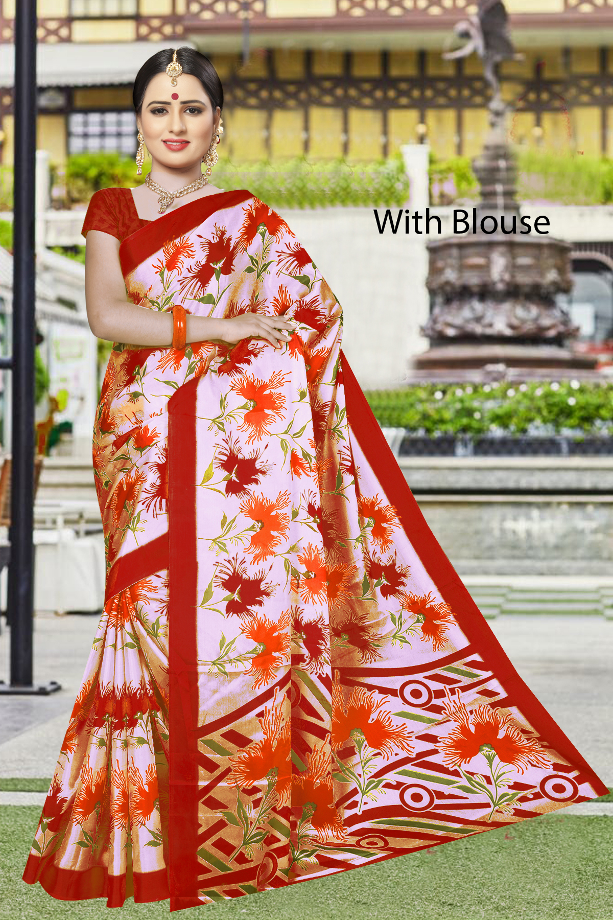 Cotton Designer Saree - Cotton Silk Material, Length 5.5 Mtr, Blouse Length 0.8 Mtr | Vibrant Printed Patterns In Yellow, Red, Green, Pink, Blue, Purple