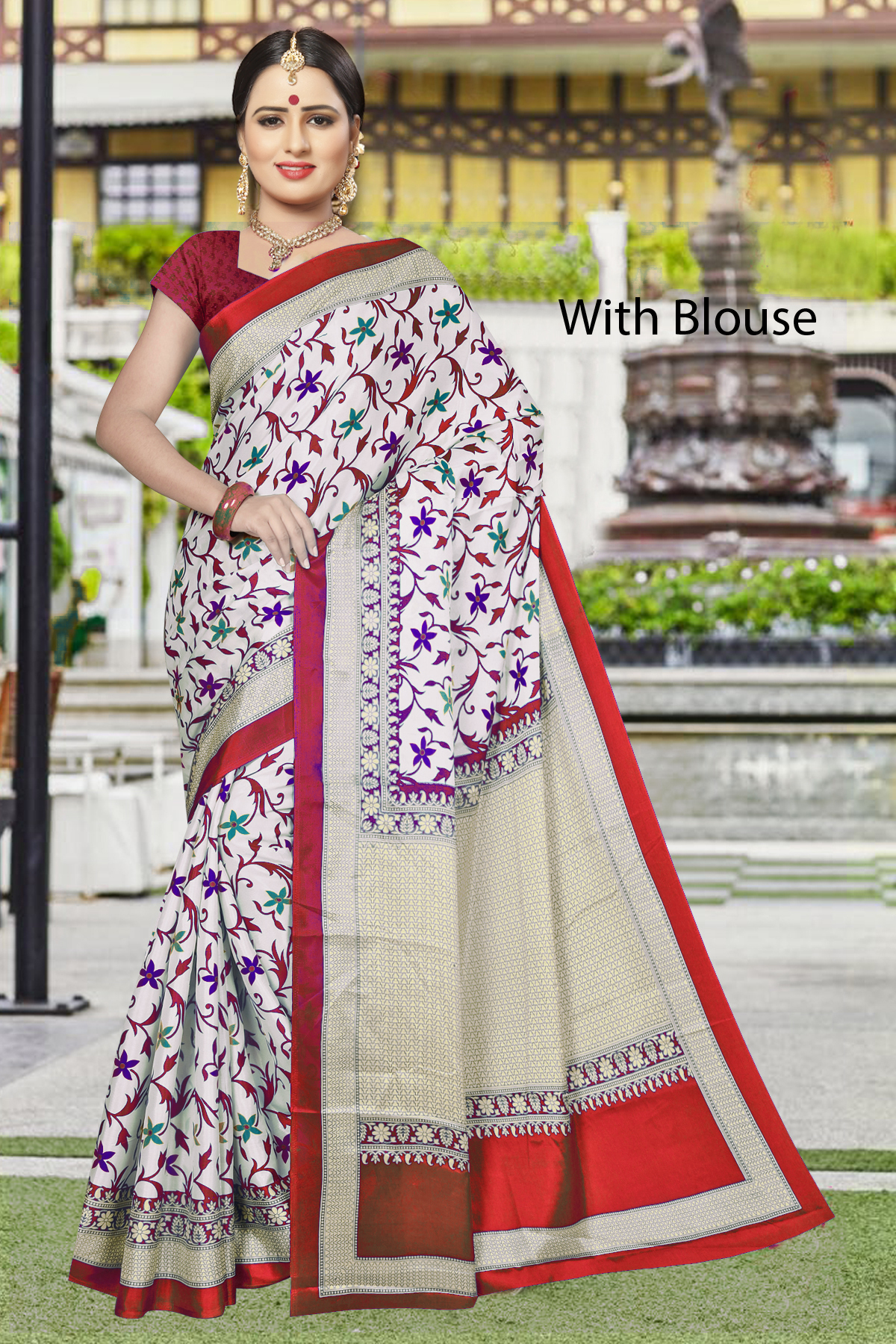 Cotton Designer Saree - Cotton Silk Material, Length 5.5 Mtr, Blouse Length 0.8 Mtr | Vibrant Printed Patterns In Yellow, Red, Green, Pink, Blue, Purple