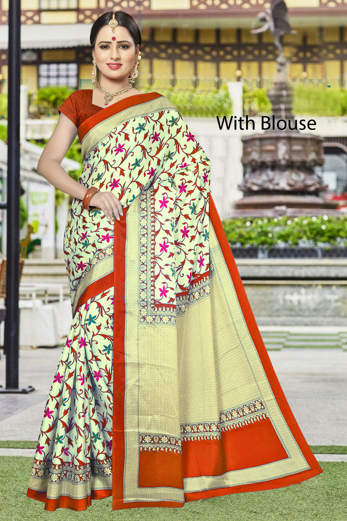Cotton Designer Saree - Cotton Silk Material, Length 5.5 Mtr, Blouse Length 0.8 Mtr | Vibrant Printed Patterns In Yellow, Red, Green, Pink, Blue, Purple