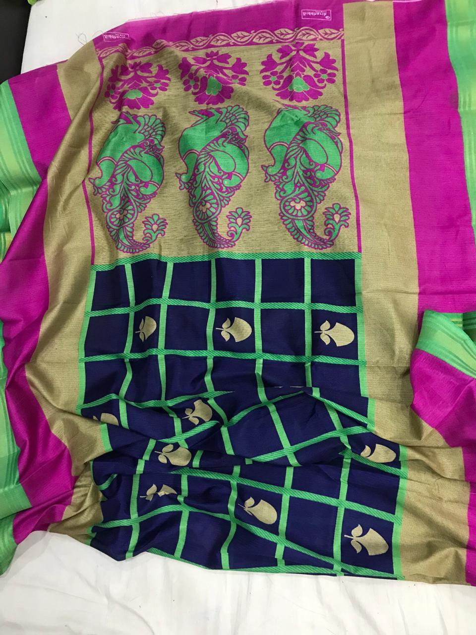 Super Net Printed Saree - Cotton Silk Fabric, Length: 5.5 Mtr, Blouse Length: 0.8 Mtr, Multi-colored, Suitable For All Seasons