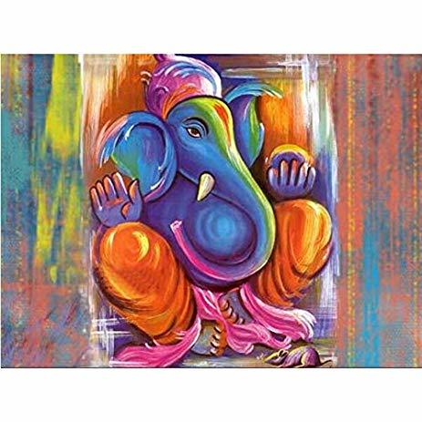 Ganesh Painting - 3x2 Sqft Hand-painted Canvas | Indian Style, Without Frame