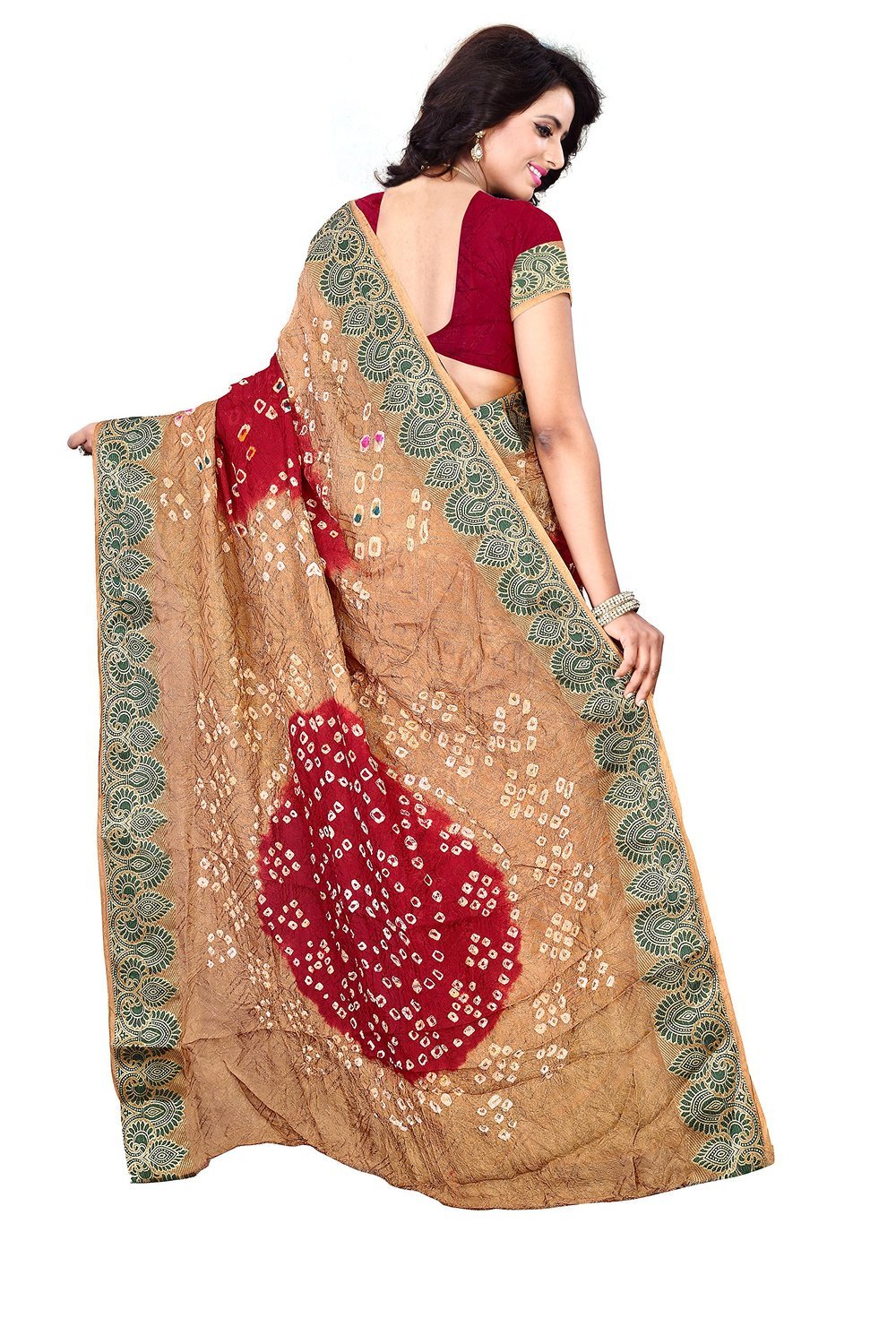 Fancy Bandhani Saree - Art Silk, 5.5 Mtr Length, 0.8 Mtr Blouse | Printed In Black, Yellow, Red, Pink, Green, Gold, Rama, Orange, Perot