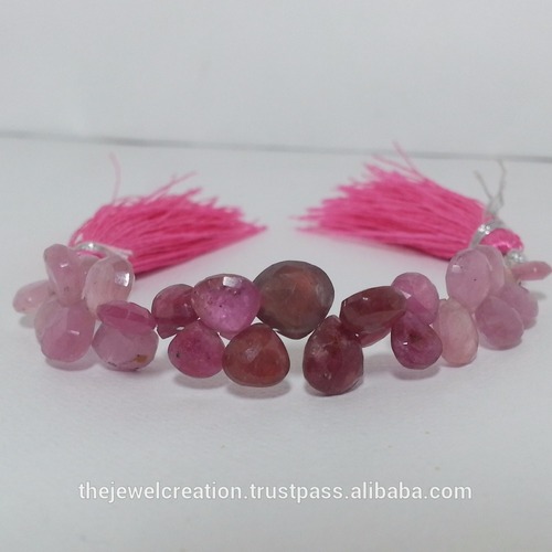 Ruby Heart Shaped Faceted Beads Strand - 3 Inches, 26 Top Grade AAA Quality Pink Ruby Beads 5-6.5 mm